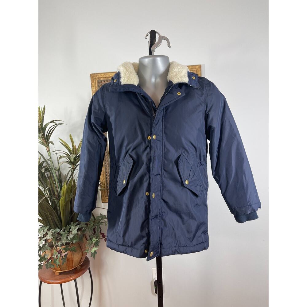 J.CREW Jacket Boys Medium Blue PrimaLoft‎ Hooded Americana Workwear Nautical